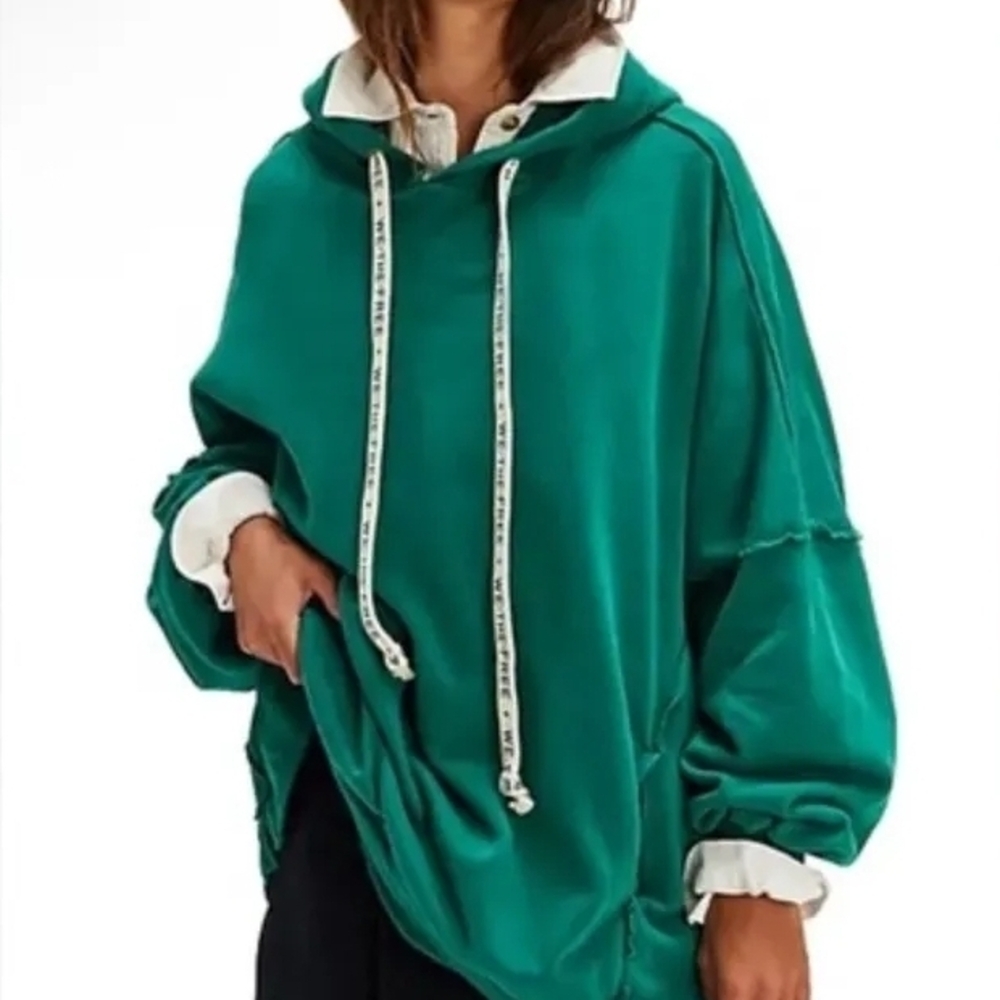 Free People We The Free Hoodie with Drawstrings Green M NWT
